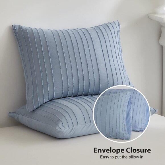 Boho Duvet Cover Striped Textured Duvet Cover Set Tufted Bedding Set  - Blue - Picture 4 of 8